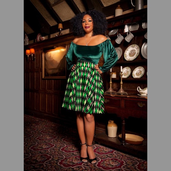 Size S Green Harlequin Skirt from Pinup Girl Clothing - Picture 1 of 5